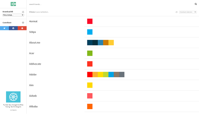 Brand Colors, as cores de todos as marcas em uma única página.
